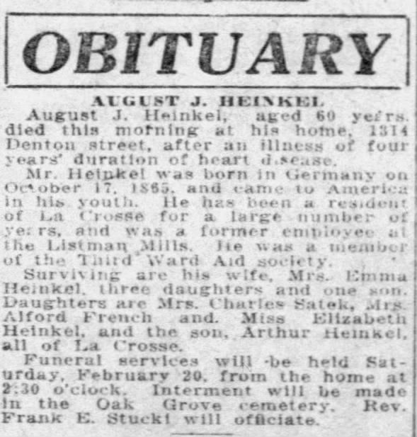 August Heinkel Obituary (errors published) A correction was published the following day.